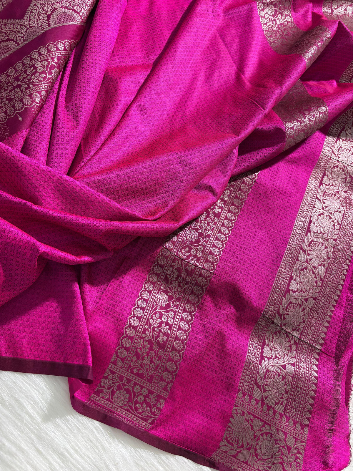 Magenta Pink Floral Motifs Mashru Silk Saree