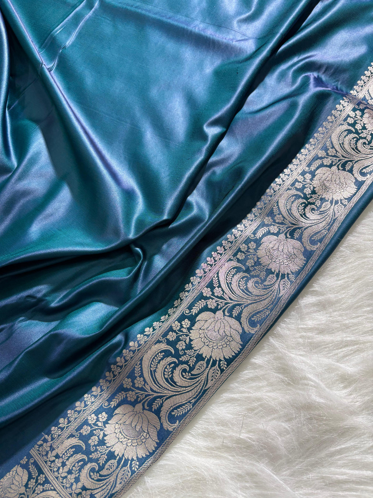 Purple - Navy Blue Mashru Silk in Geometric Jaal Motifs