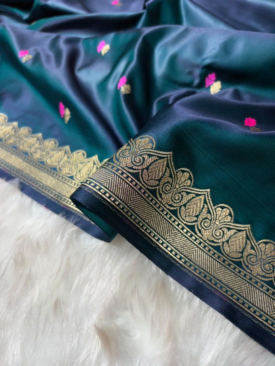 Peacock Blue Shades Booti Pattern Mashru Silk Saree