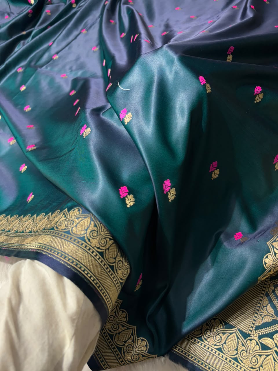 Peacock Blue Shades Booti Pattern Mashru Silk Saree
