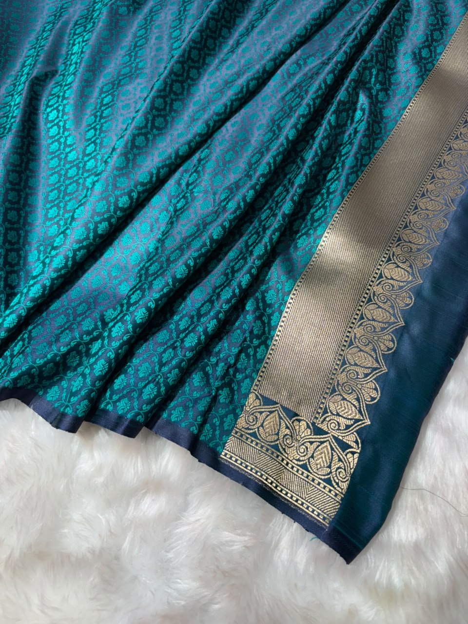 Peacock Blue Shades Booti Pattern Mashru Silk Saree