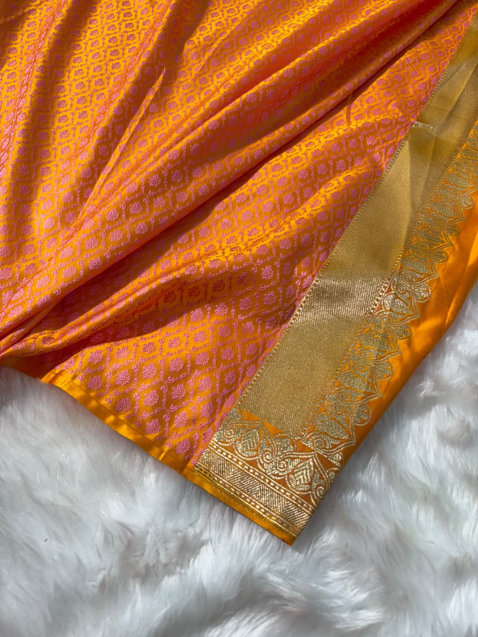 Mustard Shades Booti Pattern Mashru Silk Saree