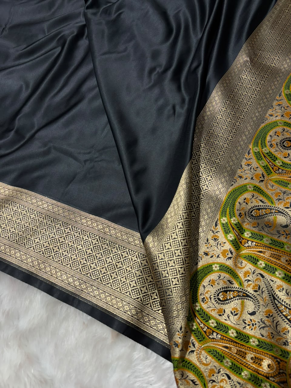 Banarasi Black Shades With Minakari Pallu Mashru Silk Saree
