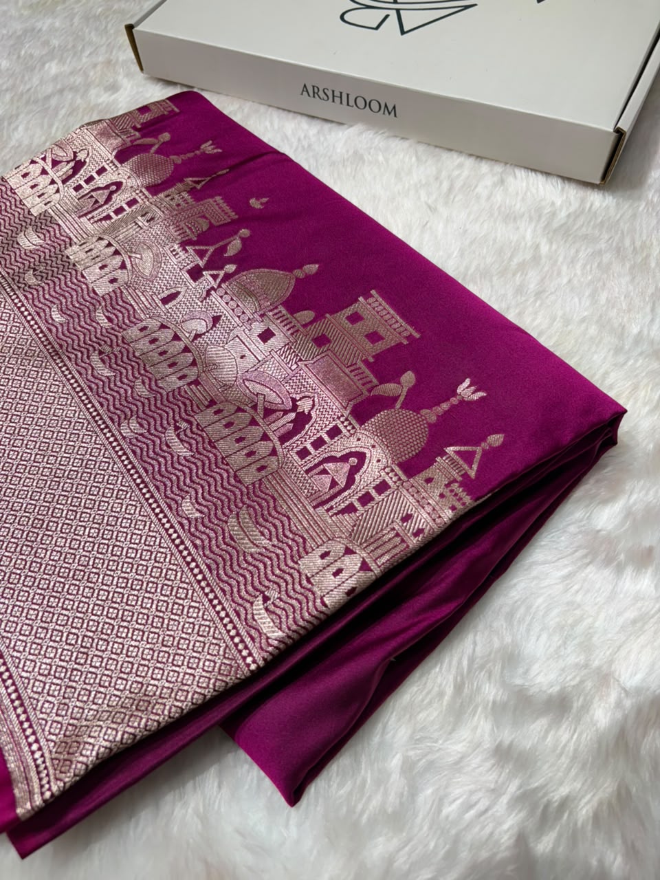 Banarasi Ghat Pattern Purple Satin Katan Silk Saree