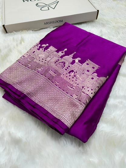 Banarasi Ghat Pattern Mashru Silk Saree In Purple Shades