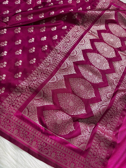 Magenta Pink Floral Motifs Mashru Silk Saree