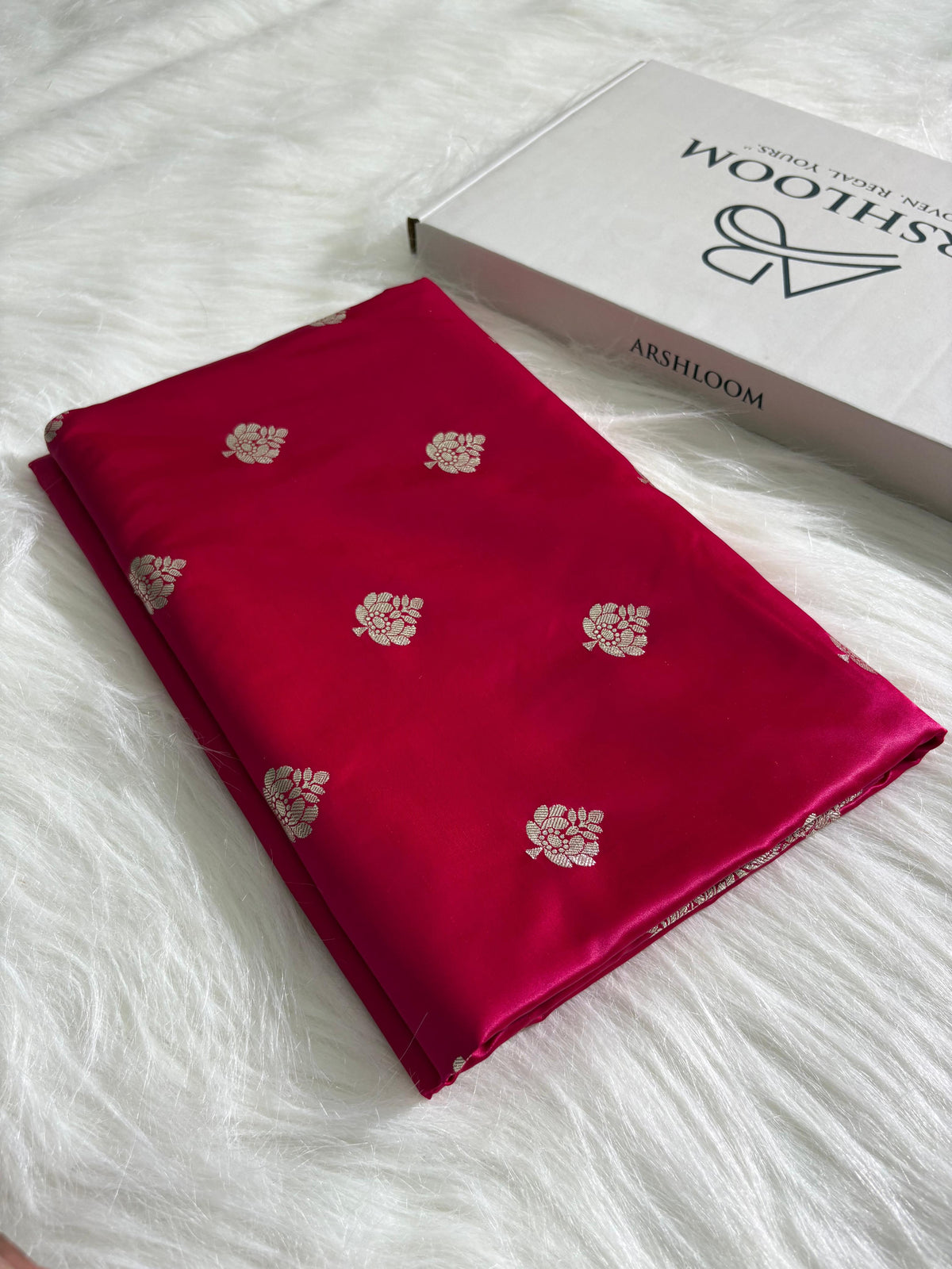 Rani Floral Booti Satin Katan Silk Saree