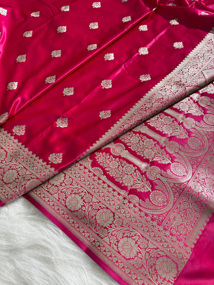 Rani Floral Booti Satin Katan Silk Saree