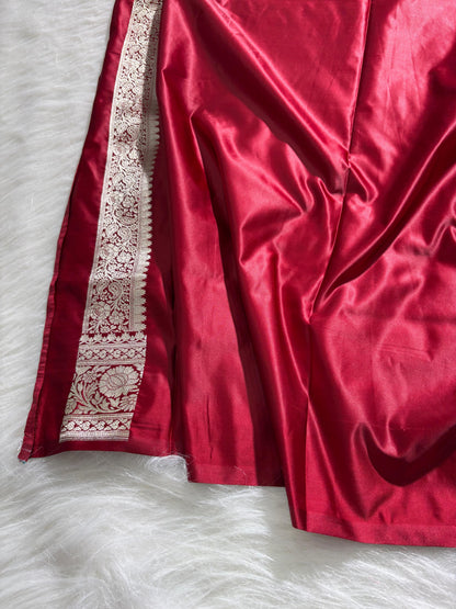 Maroon Floral Booti Satin Katan Silk Saree