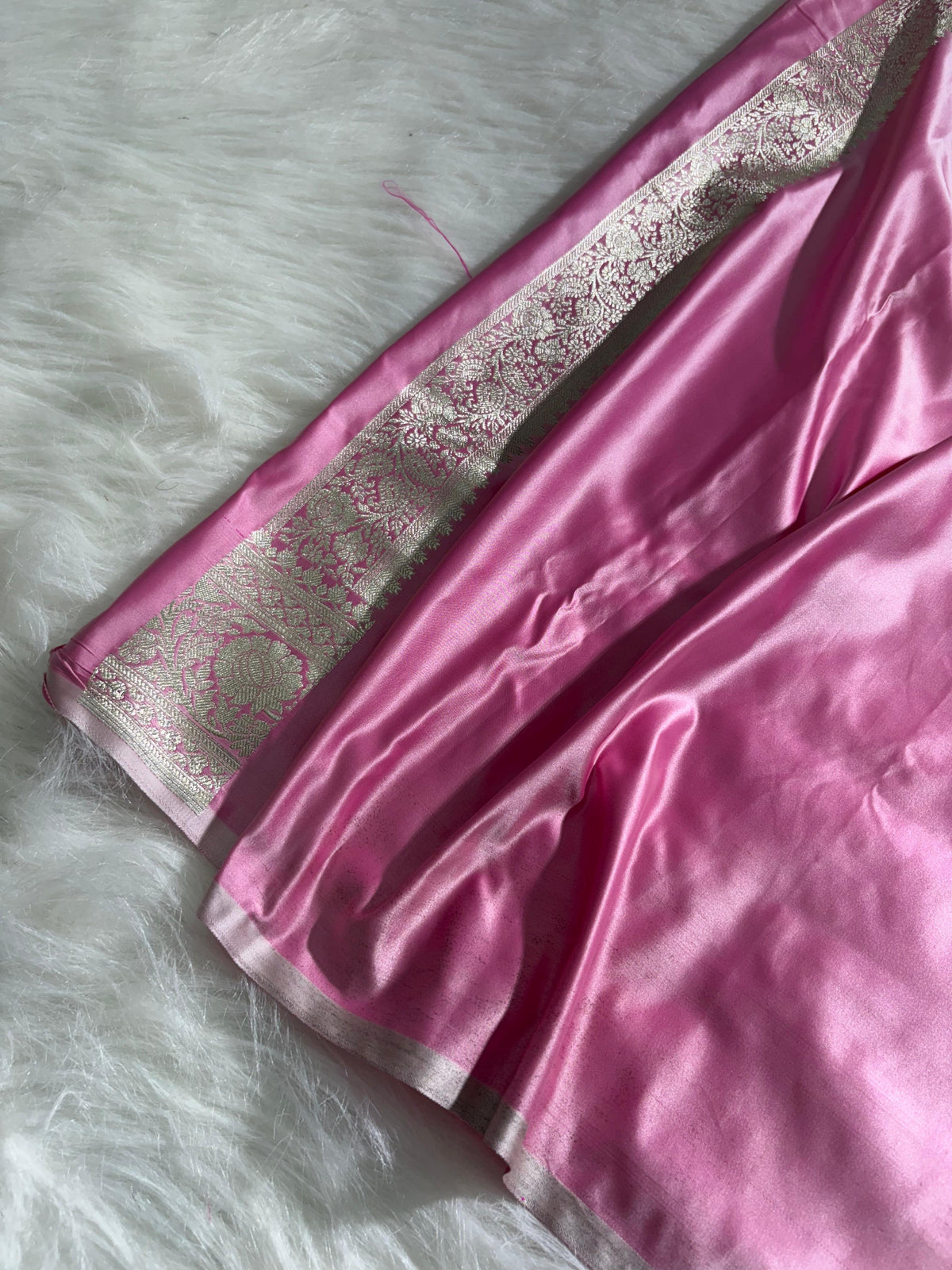 Baby Pink Shades Booti Pattern Satin Katan Silk Saree