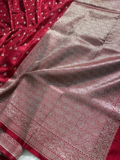 Maroon Tanchoi Booti Mashru Silk Saree