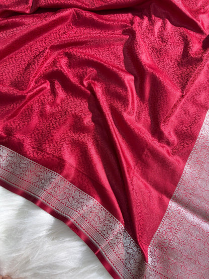 Maroon Floral Tanchoi Mashru Silk Saree