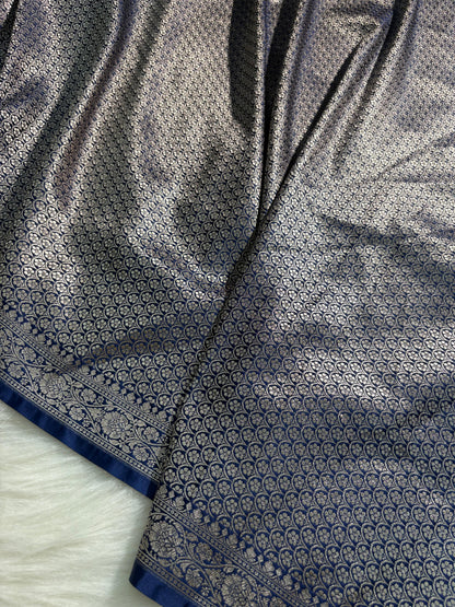 Navy Blue Plain Pattern Mashru Silk Saree