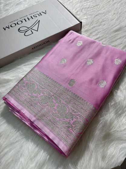 Satin Silk Saree Floral Booti in Baby Pink Shades