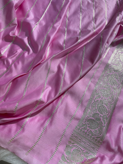 Satin Silk Saree Floral Booti in Baby Pink Shades