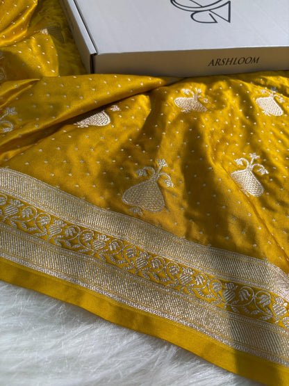 Banarasi Boota Pattern Mashru Silk Saree in Mustard Yellow Shade