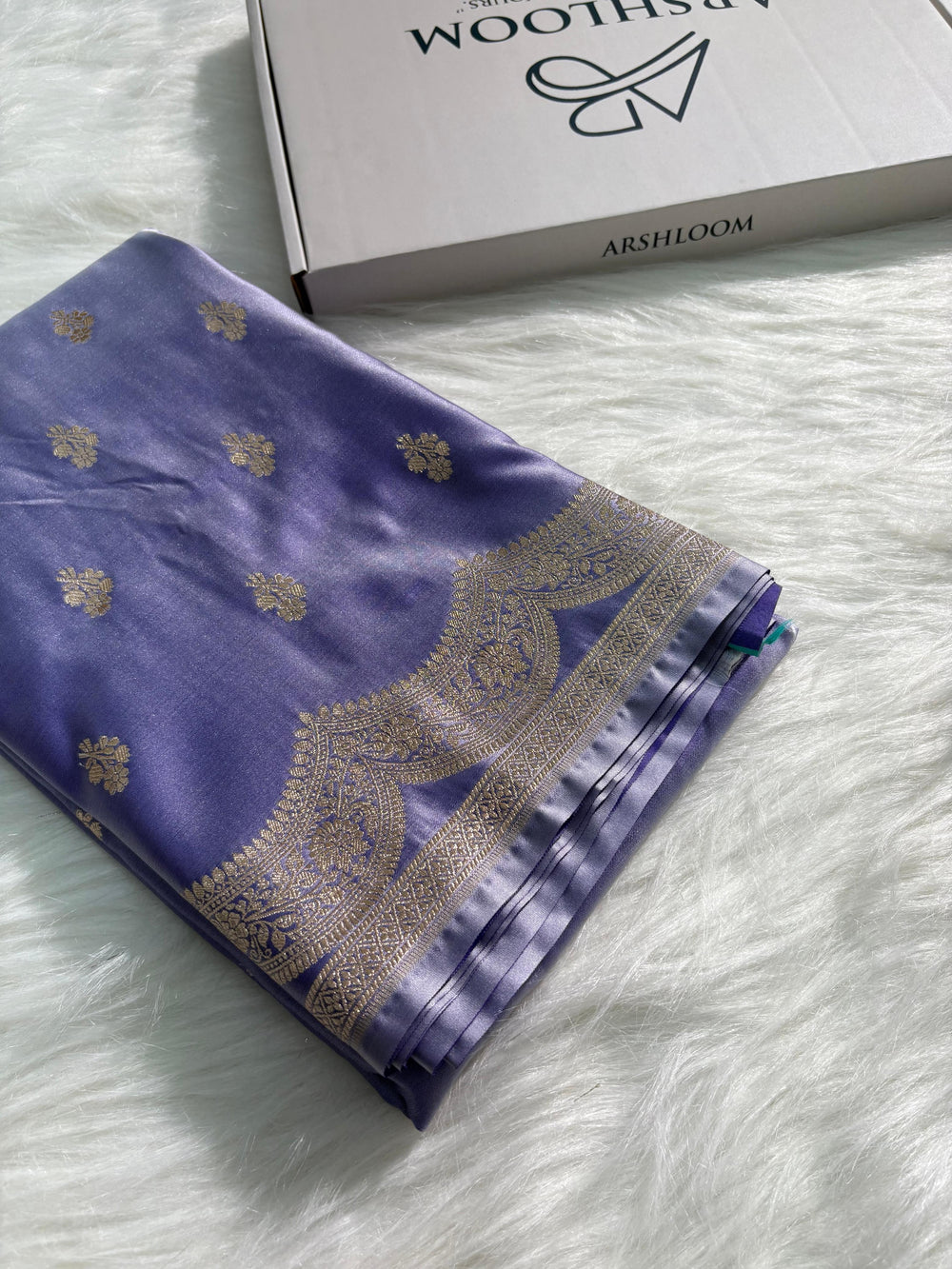 Lavender Scallop Floral Boota Mashru Silk Saree
