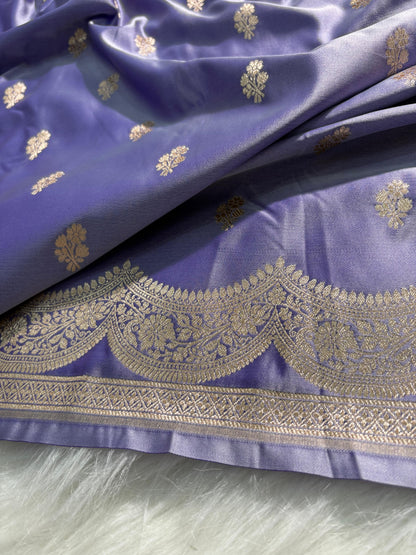 Lavender Scallop Floral Boota Mashru Silk Saree