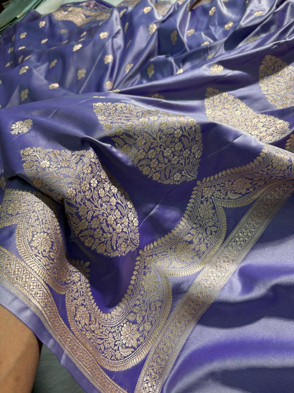 Lavender Scallop Floral Boota Mashru Silk Saree