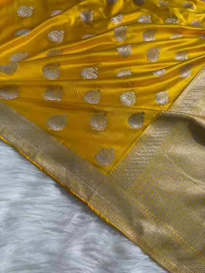 Golden Mustard Banarasi Boota Mashru Silk Saree