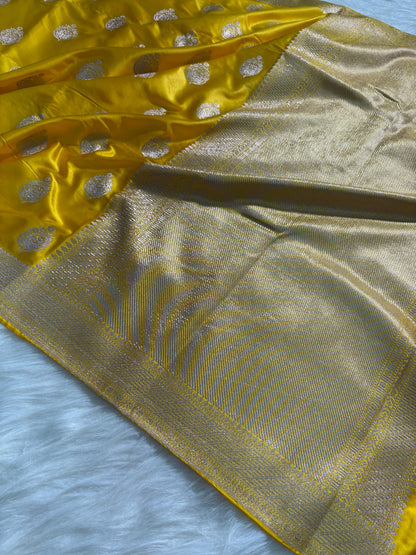 Golden Mustard Banarasi Boota Mashru Silk Saree