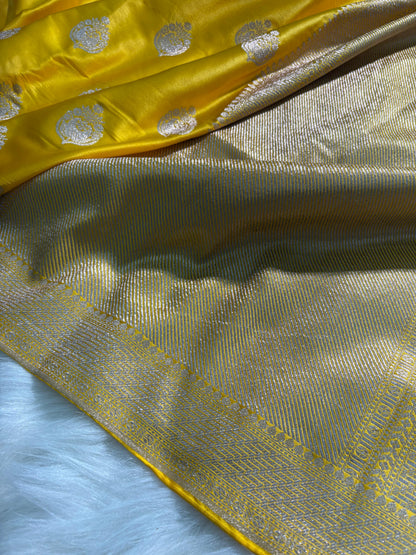 Golden Mustard Banarasi Boota Mashru Silk Saree