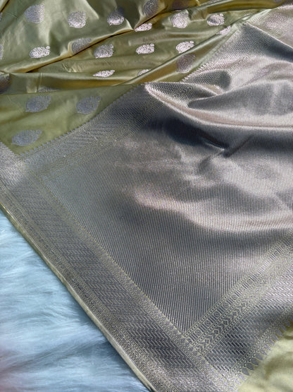 Lemon Mist Boota Pattern Satin Katan Silk Saree