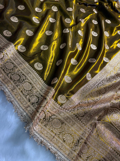 Mehandi Chand Tara Satin Silk Saree with Gota Patti