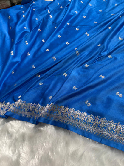 Royal Blue Shades Booti Pattern Mashru Silk Saree
