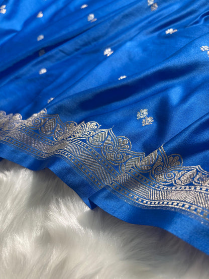 Royal Blue Shades Booti Pattern Mashru Silk Saree