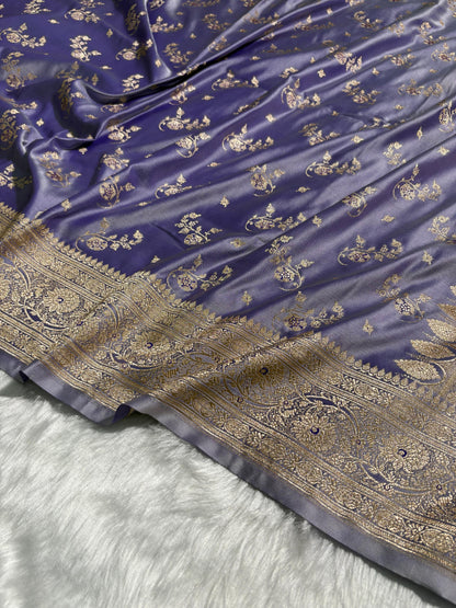 Dusty Lavender Unique Floral Pattern Mashru Silk Saree
