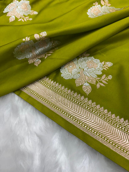 Pista Shades Floral Boota Mashru Silk Saree