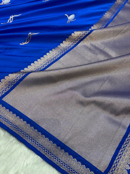 Royal Blue Shades Mashru Motifs Silk Saree