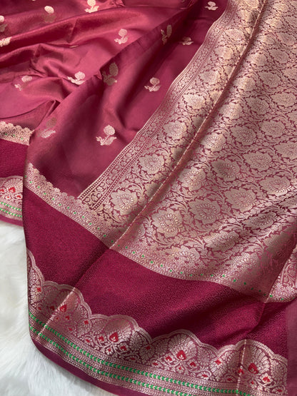 Ombre Pink Shade Minakari Pure Caramel Silk Saree