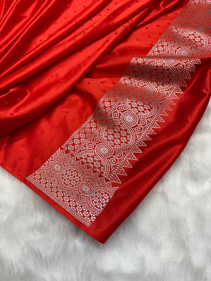 Banarasi Orange Mashru Boota Silk Saree