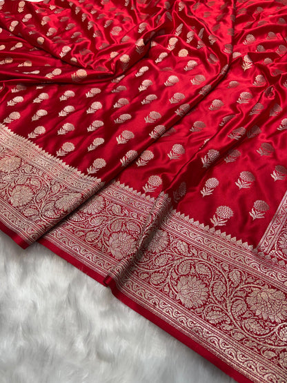 Red Shades Floral Boota Pattern Mashru Silk Saree