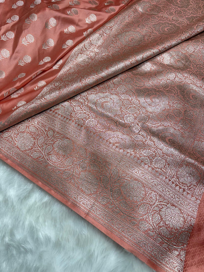 Peach Shades Floral Boota Pattern Mashru Silk Saree
