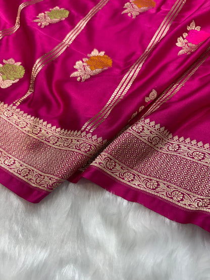 Rani Floral with lining Pattern Minakari Mashru Silk Saree