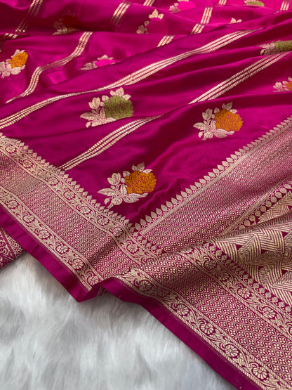 Rani Floral with lining Pattern Minakari Mashru Silk Saree