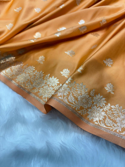 Banarasi Satin Katan Silk Floral Booti in Mustard Gold Shades