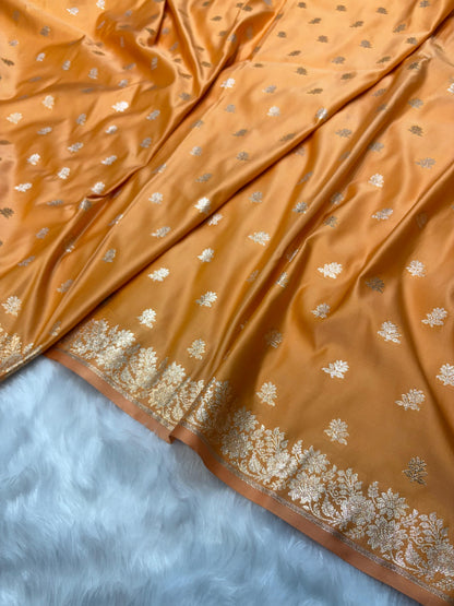 Banarasi Satin Katan Silk Floral Booti in Mustard Gold Shades