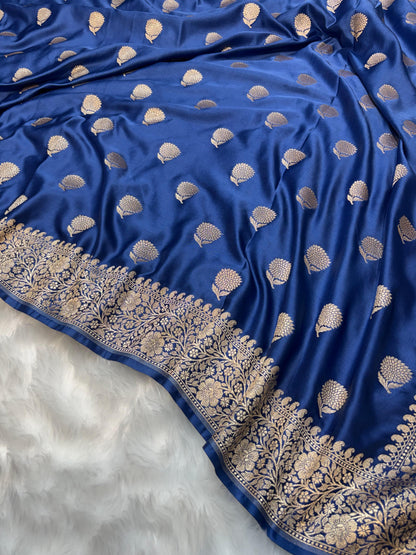 Saphhire Blue Shades Banarasi Floral Boota Mashru Silk Saree