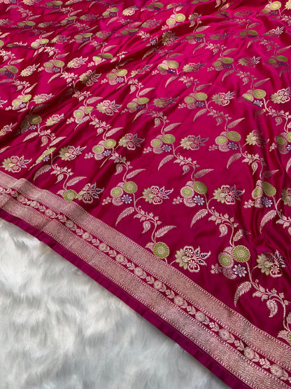 Rani Pink Floral Jaal Minakari Mashru Silk Saree