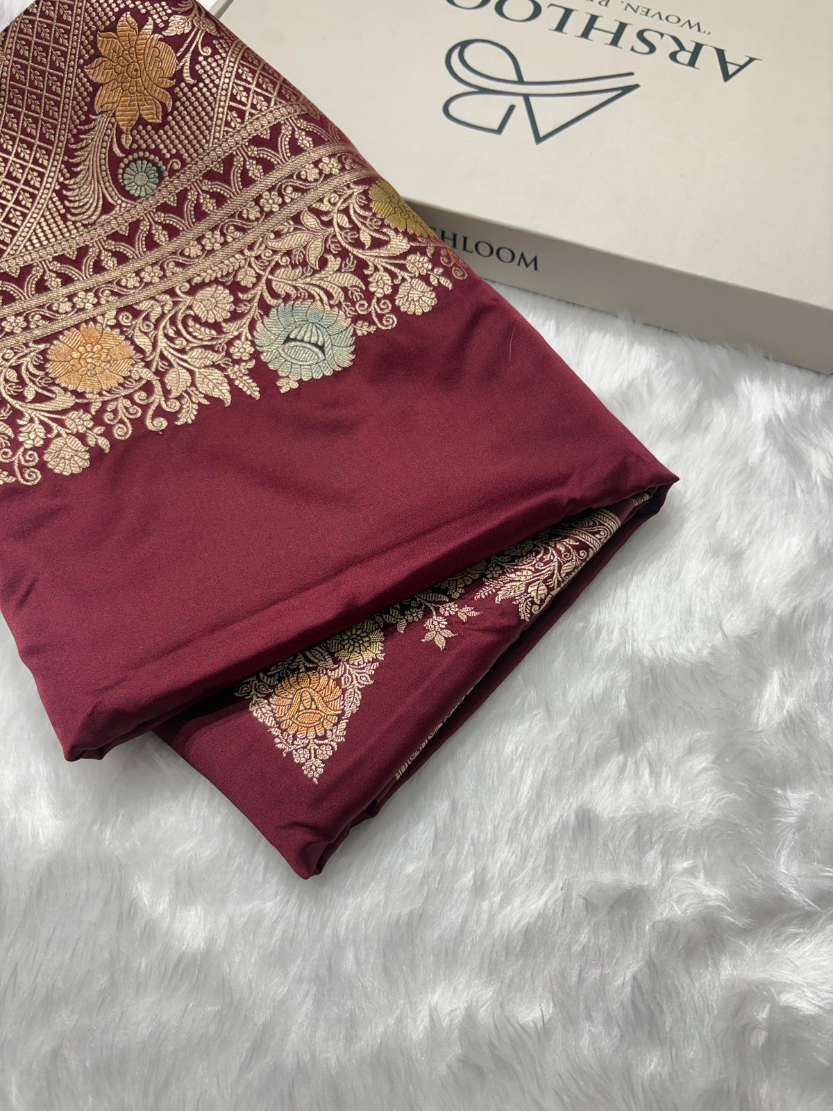 Maroon Minakari Shades Plain Mashru Silk Saree