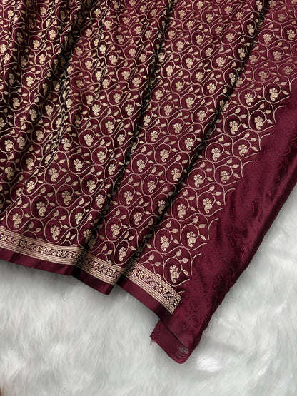 Maroon Minakari Shades Plain Mashru Silk Saree