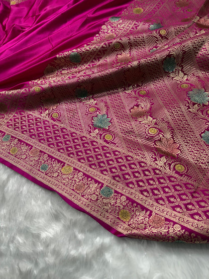 Rani Minakari Shades Plain Mashru Silk Saree