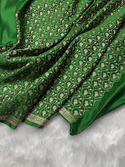 Green Minakari Shades Plain Mashru Silk Saree