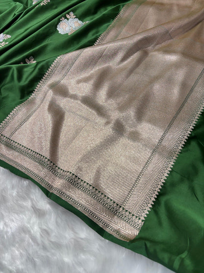 Bottle Green Shades Floral Boota Mashru Silk Saree