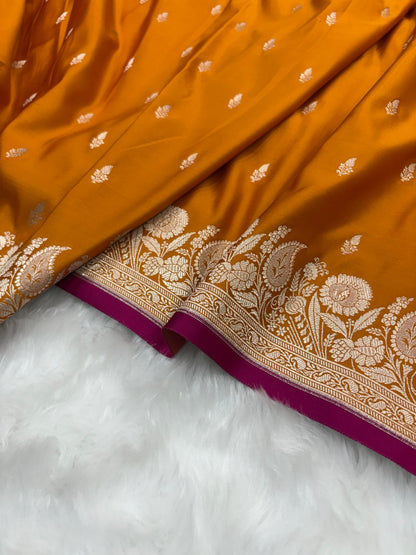 Banarasi Satin Katan Saree in Mustard Gold Shades