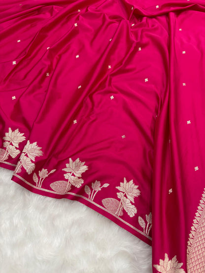 Rani Shades Booti Floral Border Mashru Silk Saree